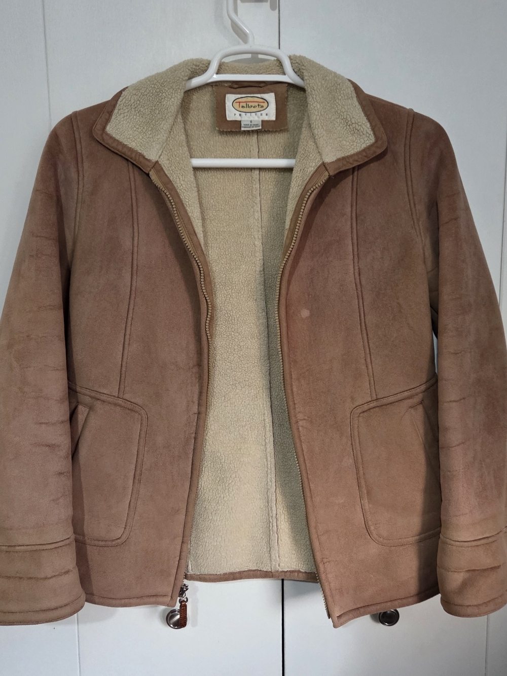Talbots Petites Faux Suede Shearling Zip-Up Barn Jacket